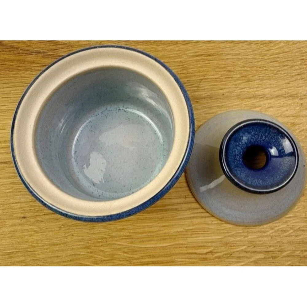 VTG Made in Portugal Stoneware Egg Cooker Vented Ceramic Pot Blue Reactive Glaze